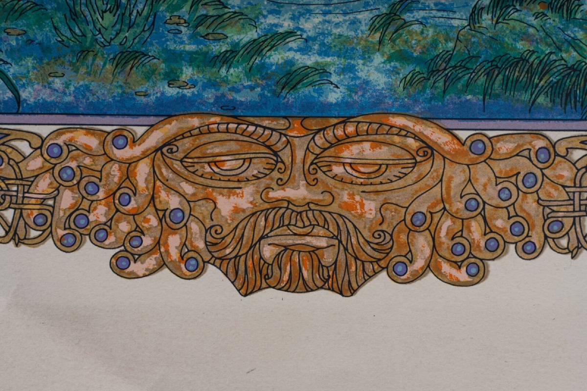 Dessin sur papier par Jim Fitzpatrick 1989 surréalisme médiéval -photo-4