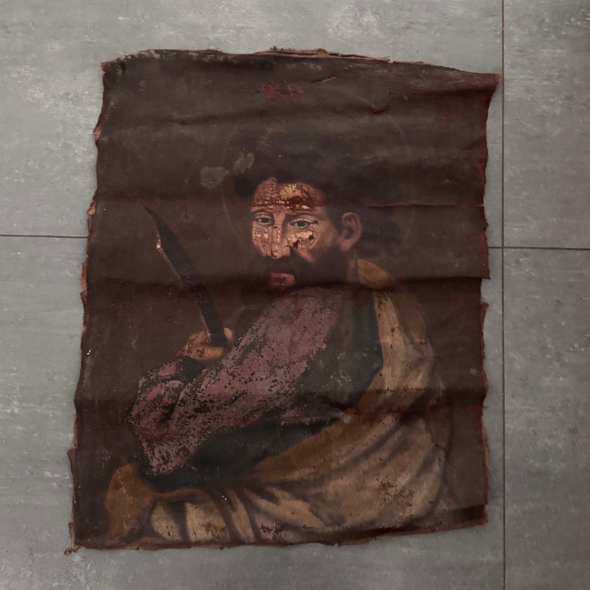 Huile sur toile XVIIe représentant un saint ou un guerrier -photo-2