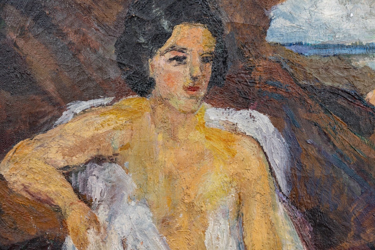 Huile sur toile scène de plage peintre chevalet -photo-2