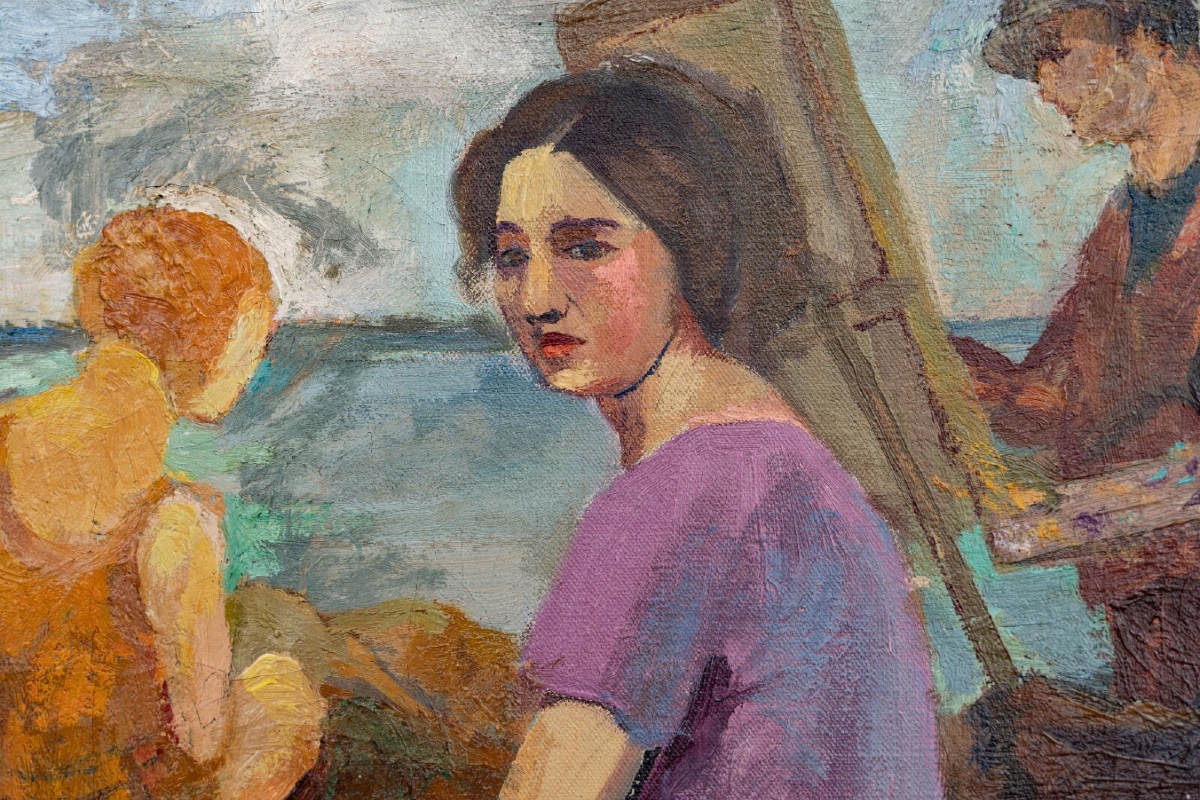 Huile sur toile scène de plage peintre chevalet -photo-3