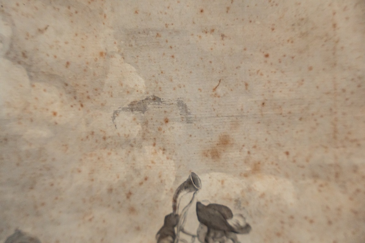 Eighteenth-century Drawing Of Horsemen Near A Bridge, Gilded Frame-photo-4