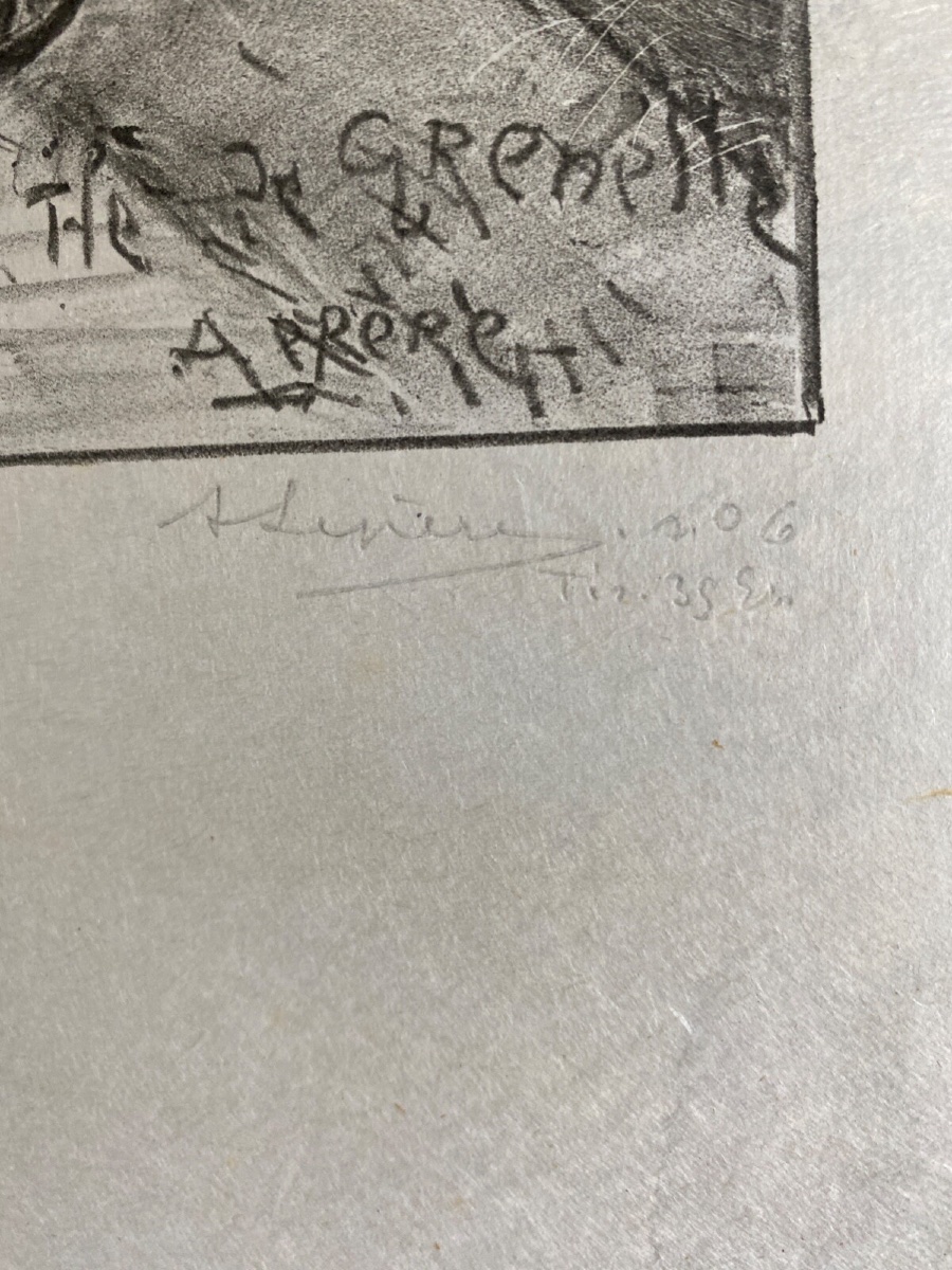 Lithographie contresignée par Auguste Lepère femme à l'ouvrage début XXe-photo-3