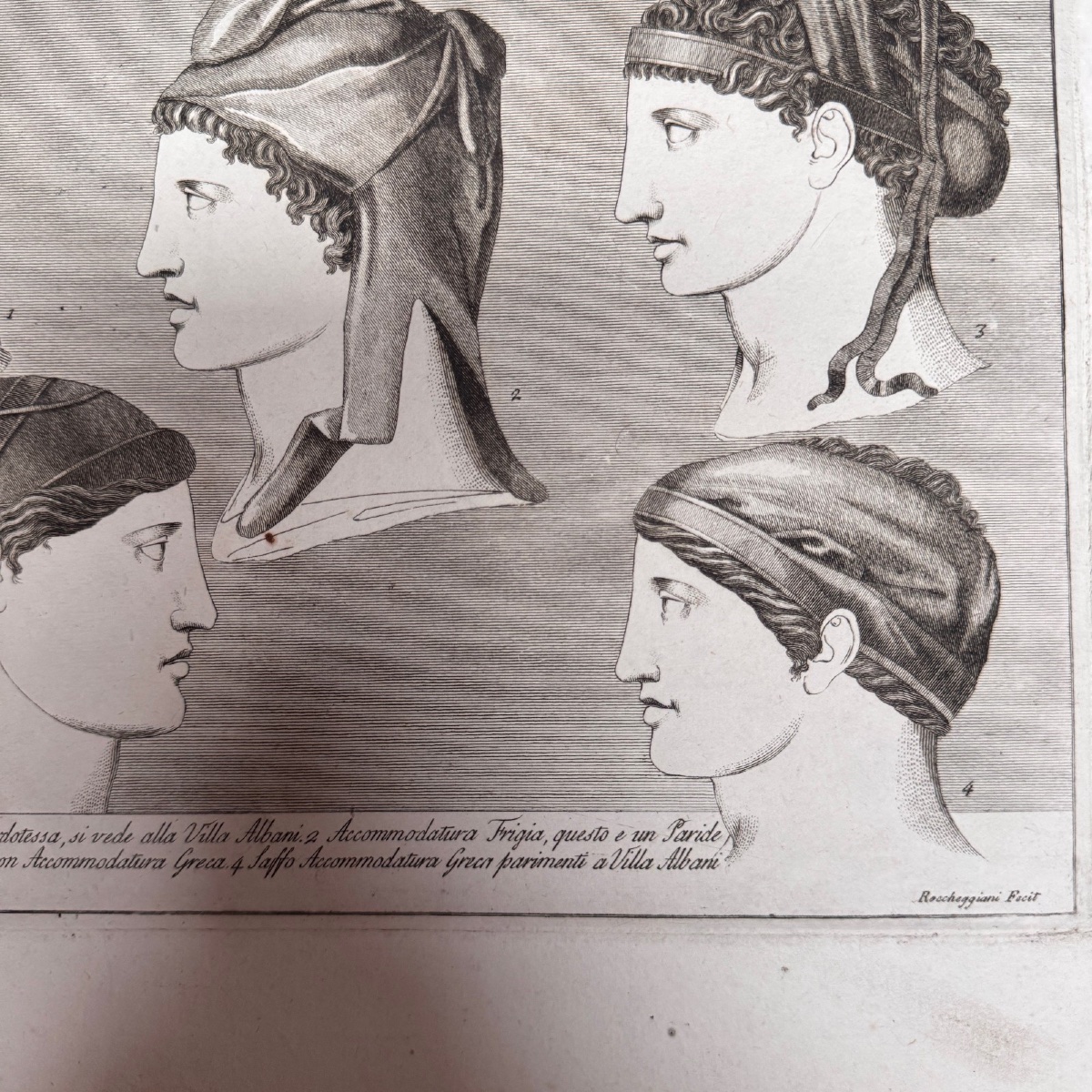 Gravure à l’Antique début XIXe cinq visages de profil Roccheggiani feci-photo-4