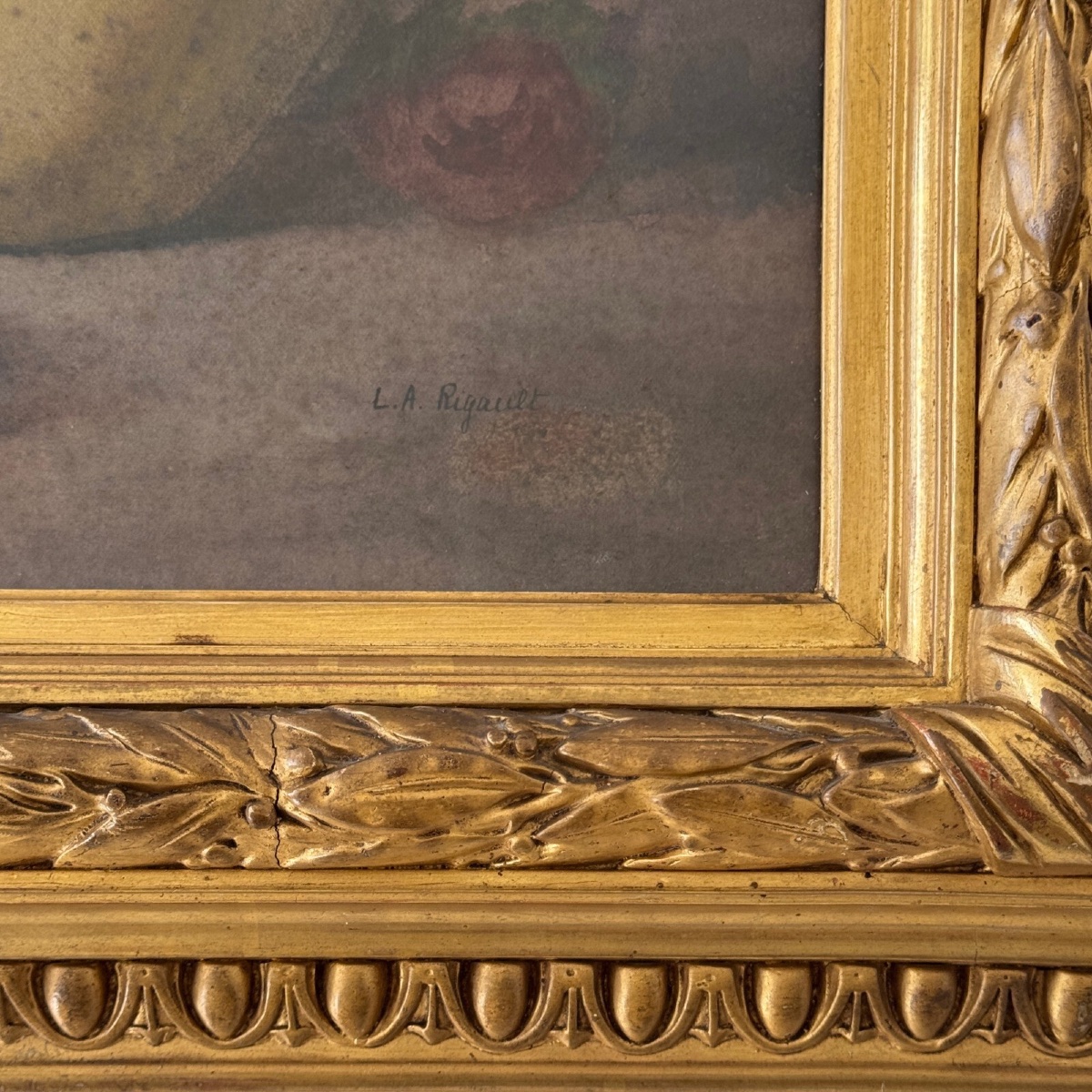 Aquarelle nature morte bouquet de fleurs XIXe par L.A. Rigault -photo-4