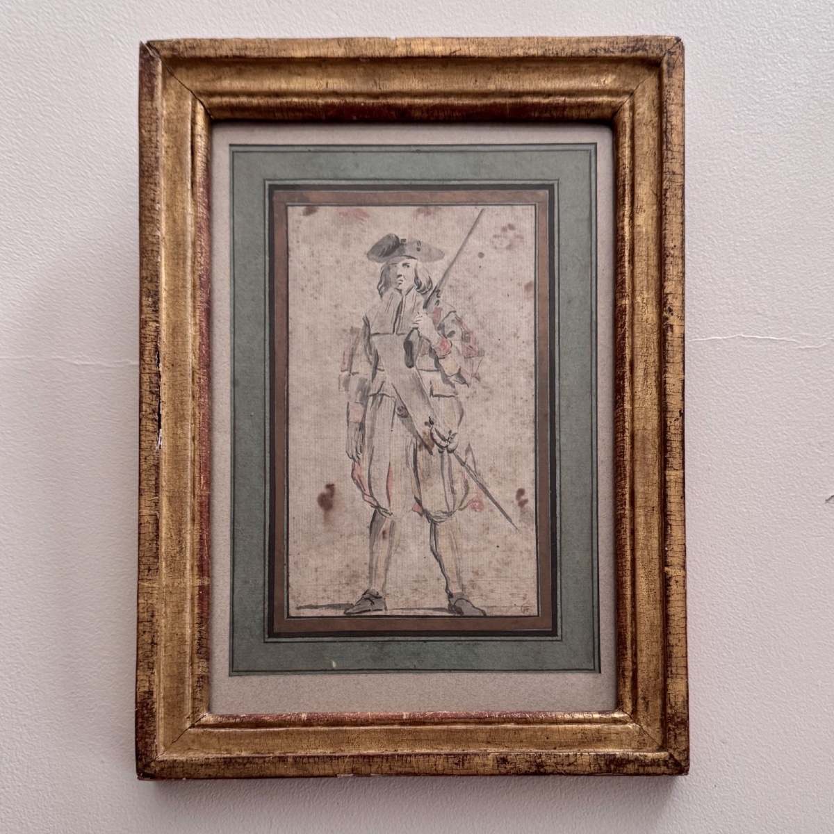 Dessin esquisse représentant un mousquetaire XVIIIe-photo-2