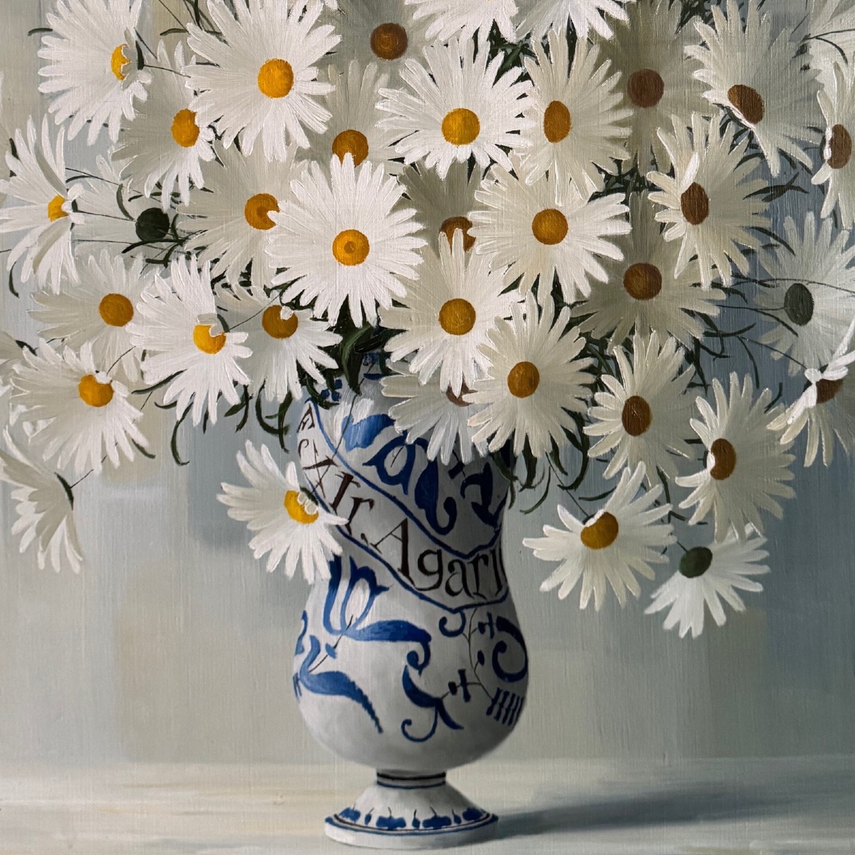 Oil On Canvas Still Life With Daisies By Elisabeth Rouvière 20th Century-photo-3
