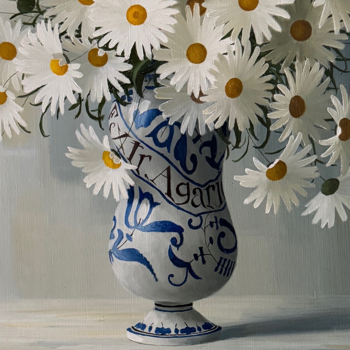 Oil On Canvas Still Life With Daisies By Elisabeth Rouvière 20th Century-photo-6