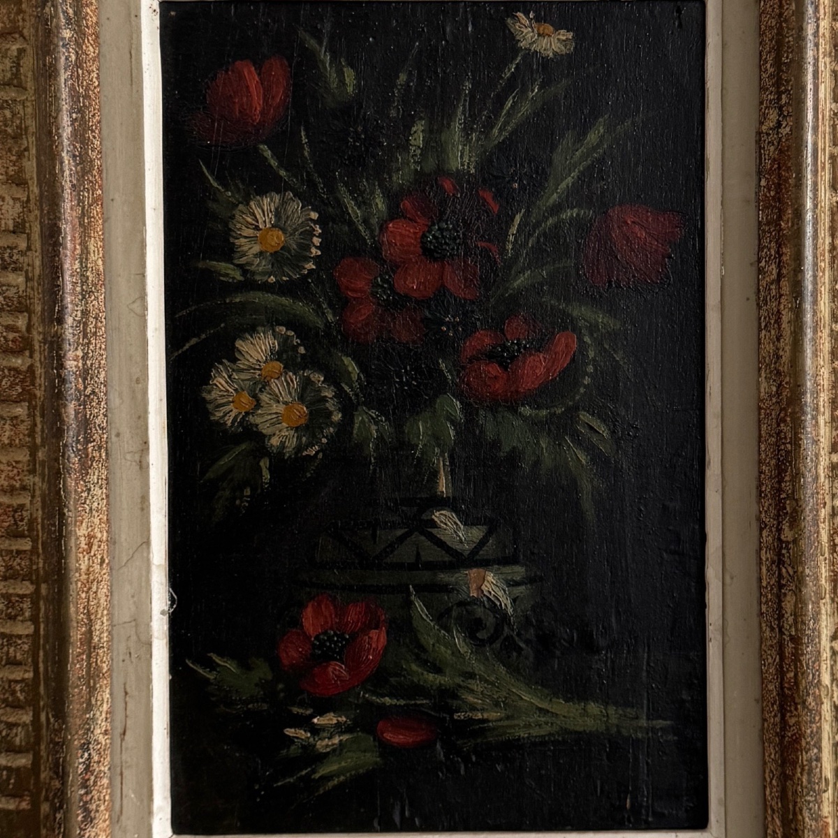 Huile sur panneau bouquet de fleurs nature morte par Y. Barry-photo-3