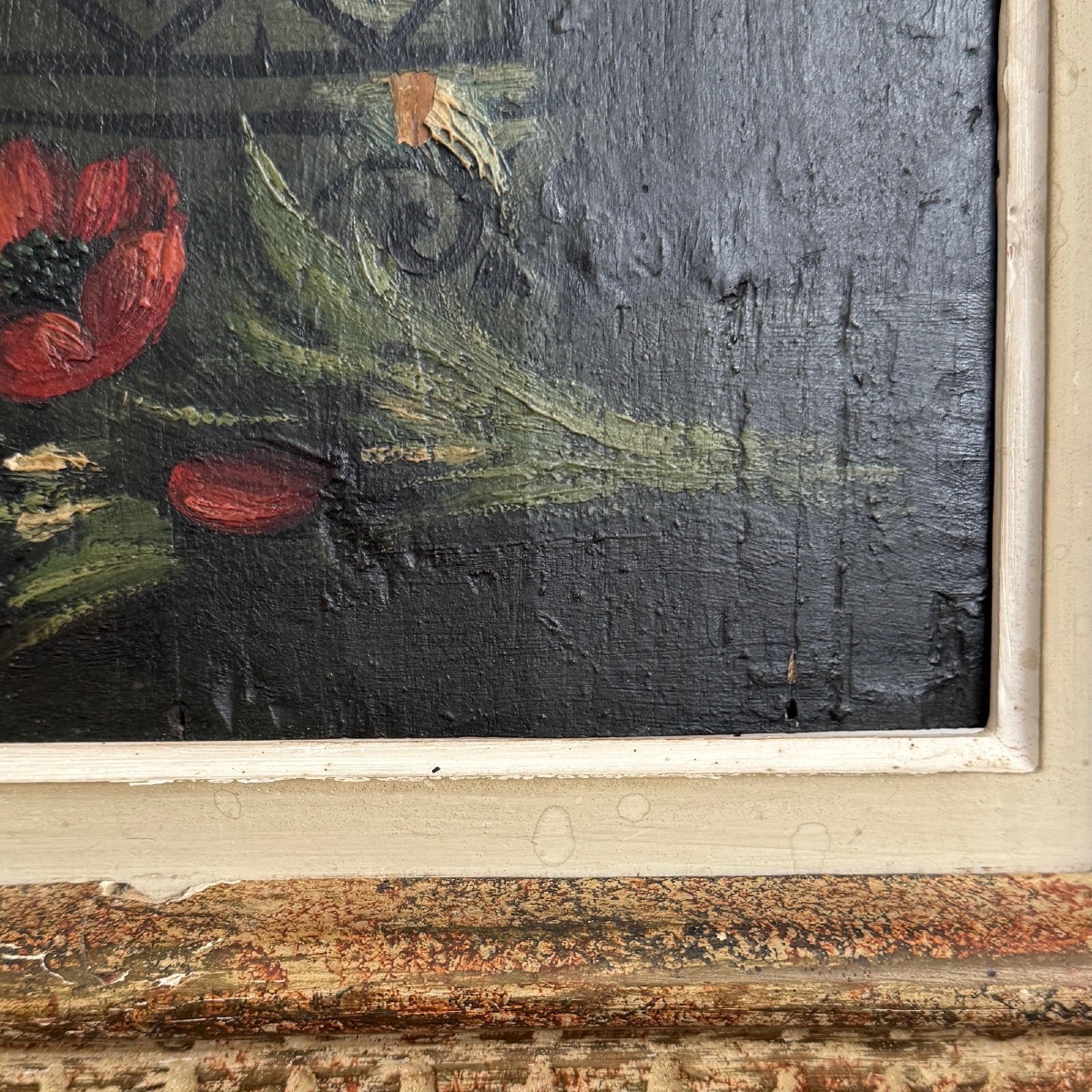 Huile sur panneau bouquet de fleurs nature morte par Y. Barry-photo-4