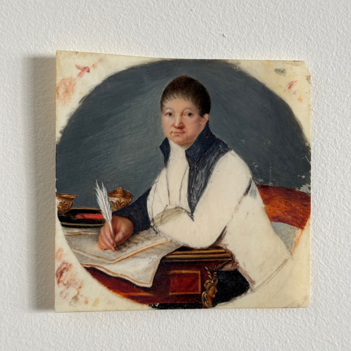 Early 19th Century Miniature Of A Man Writing-photo-3