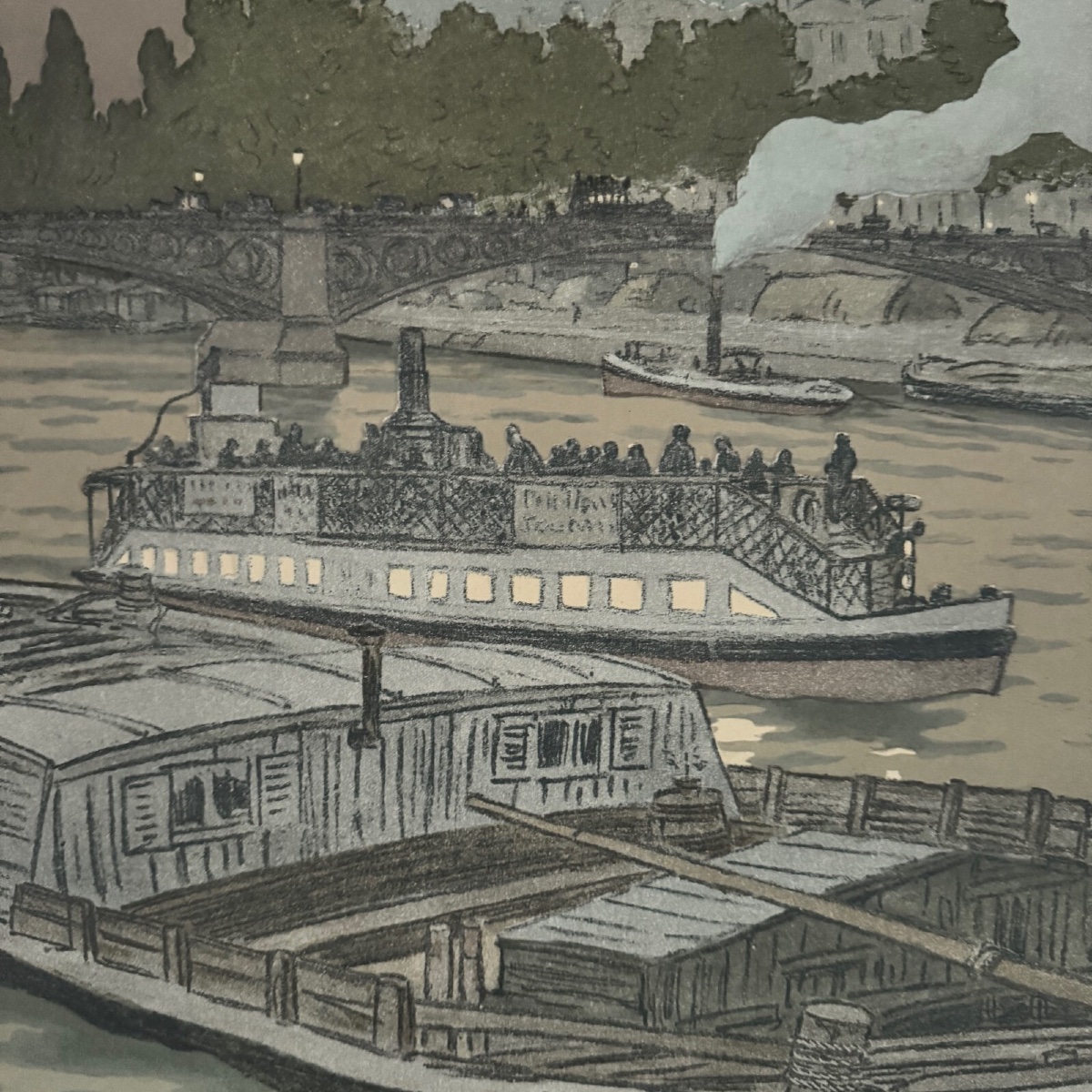 Lithographie par Henri Rivière Le Pont des Saints-Pères et le Louvre -photo-3