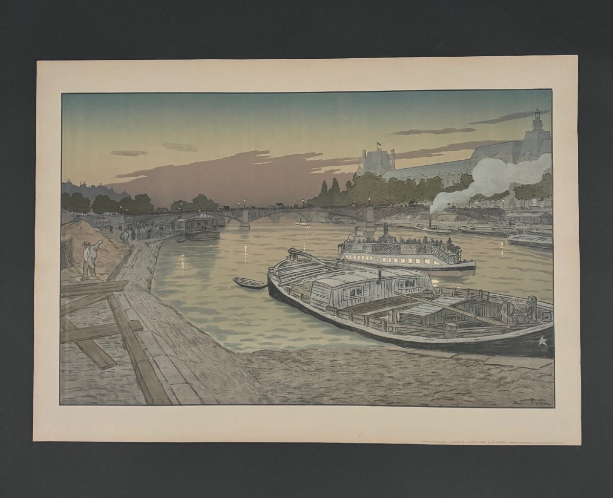 Lithographie par Henri Rivière Le Pont des Saints-Pères et le Louvre 