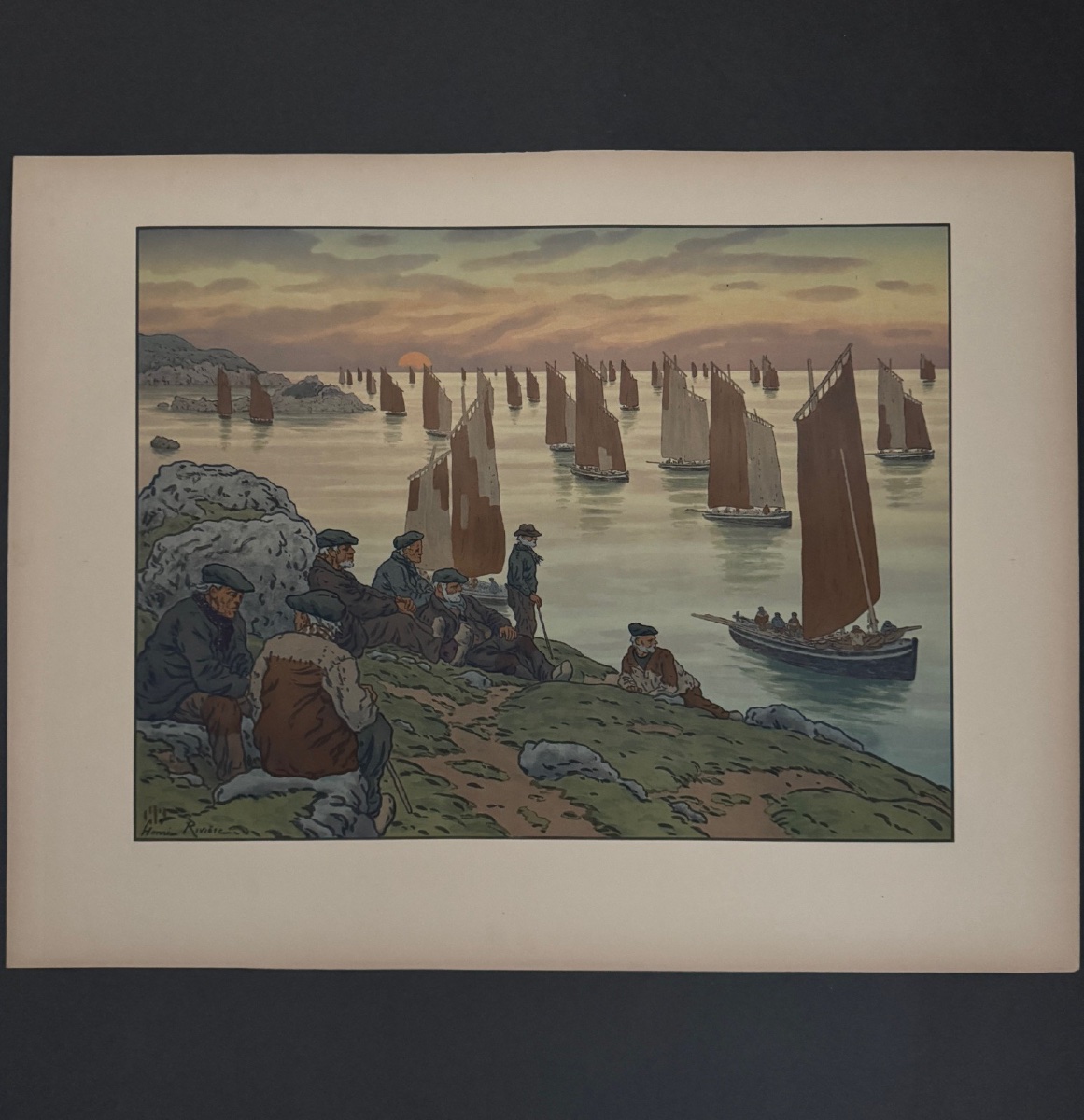 Lithographie par Henri Rivière Au Vent de Noroît - Les Vieux -photo-2