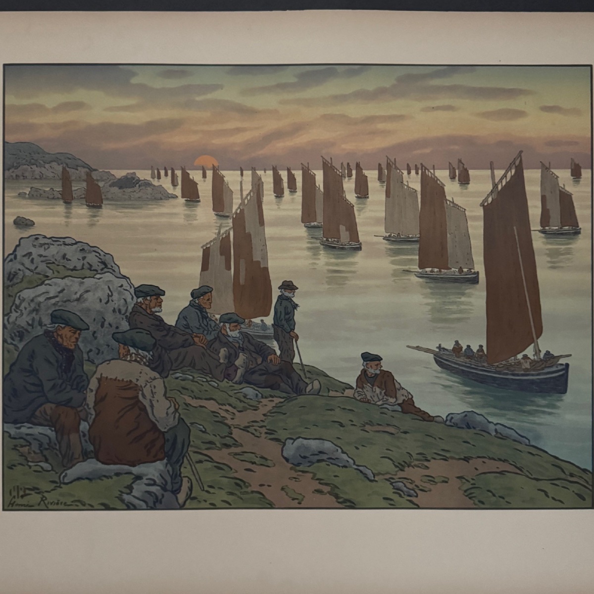 Lithographie par Henri Rivière Au Vent de Noroît - Les Vieux -photo-3