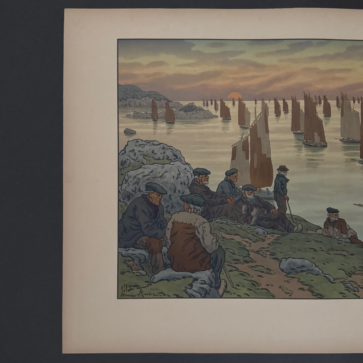 Lithographie par Henri Rivière Au Vent de Noroît - Les Vieux -photo-2