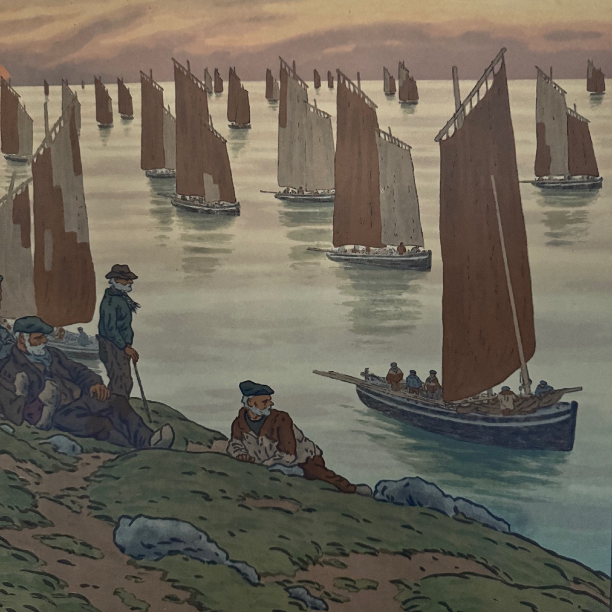 Lithographie par Henri Rivière Au Vent de Noroît - Les Vieux -photo-6