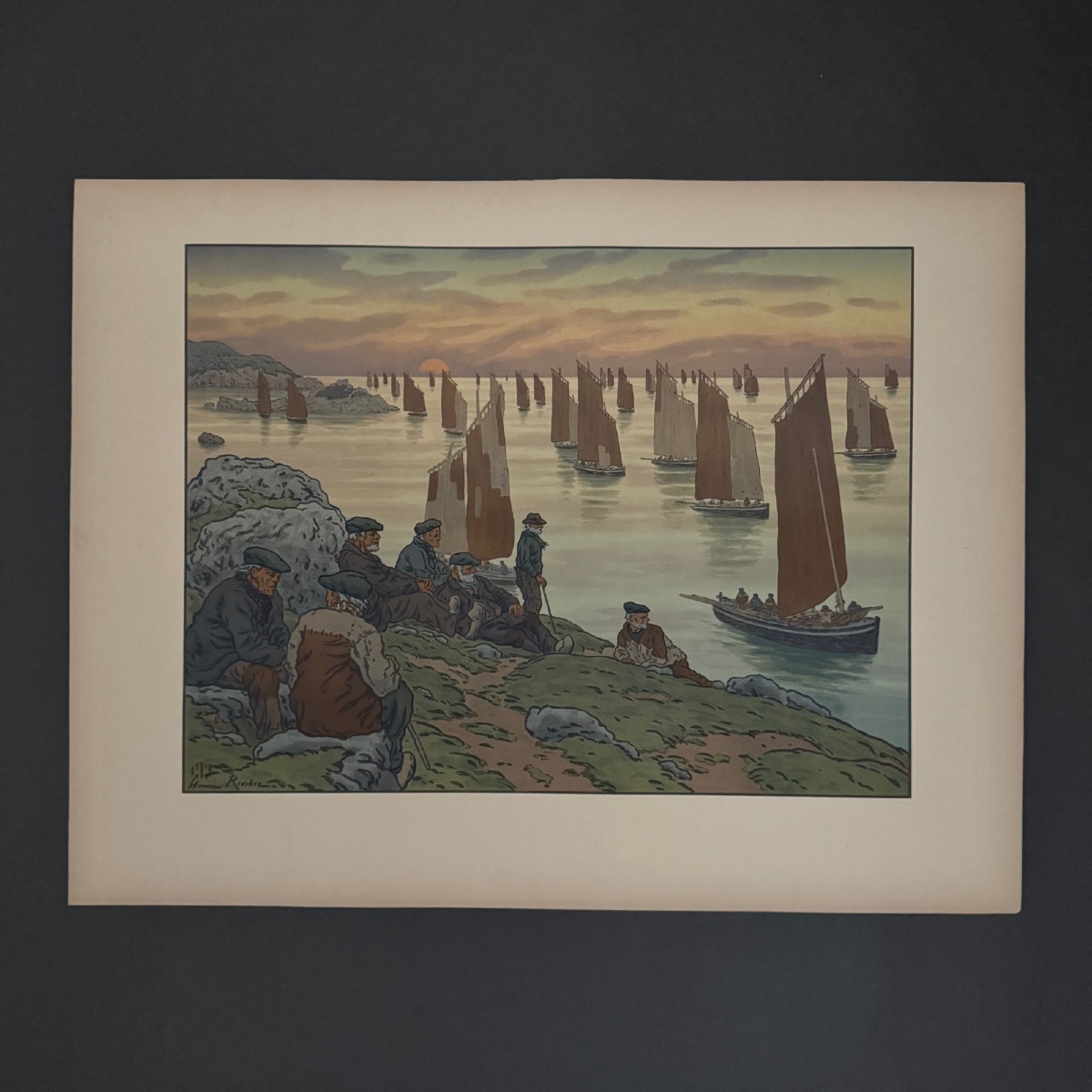Lithographie par Henri Rivière Au Vent de Noroît - Les Vieux 