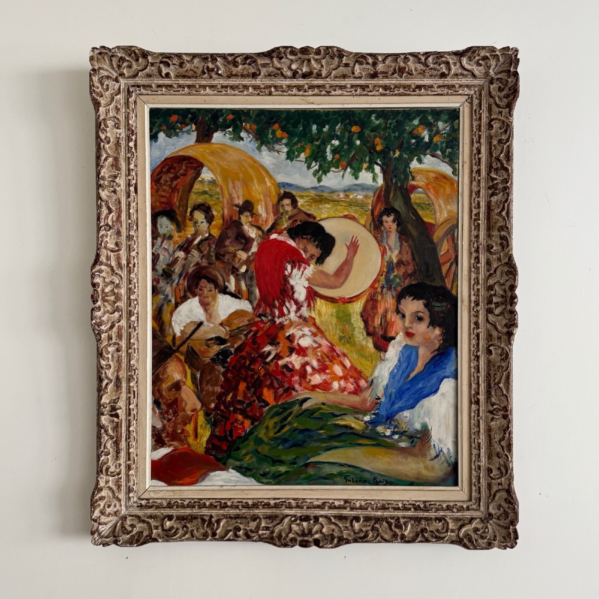 Huile sur toile par Salvàn Paris danseuse de flamenco milieu XXe
