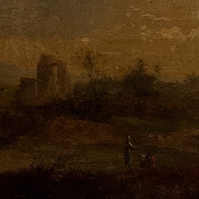 Oil On Landscape Panel 19th Century French School Gilt Frame-photo-2