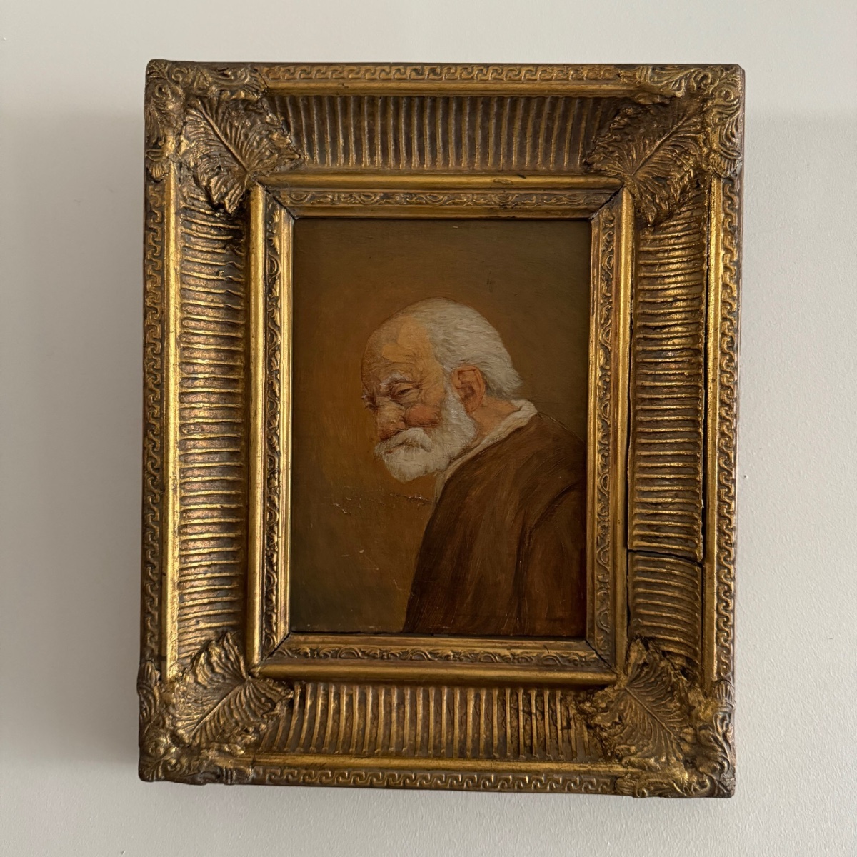 Huile sur panneau portrait d'homme barbu XIXe par Jean 