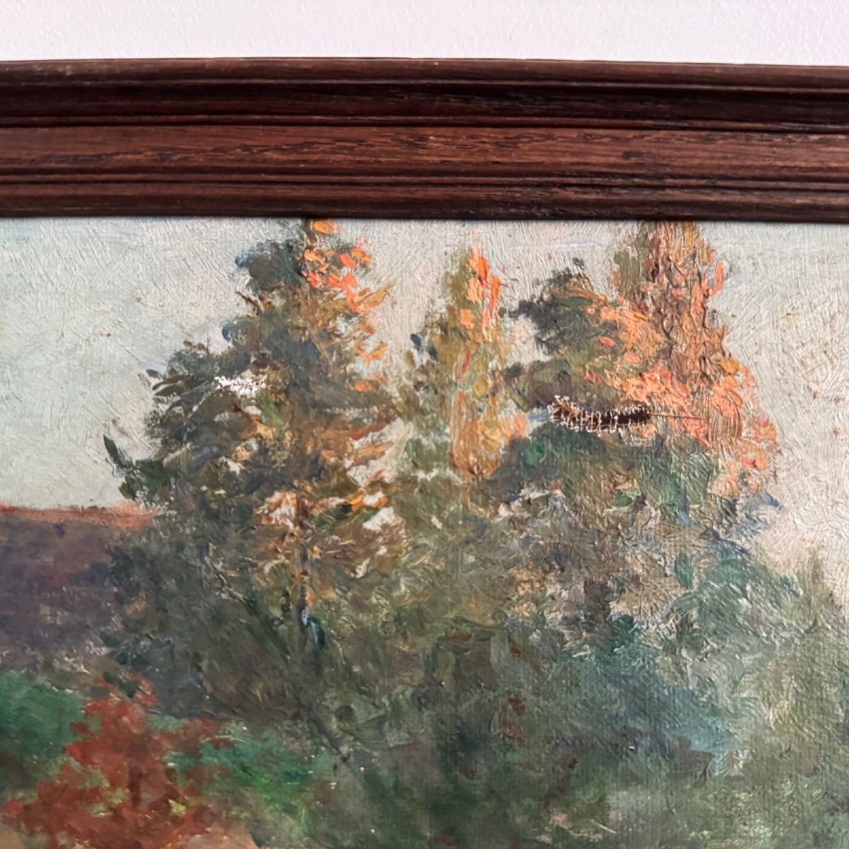 Oil On Canvas Park Scene With A Woman Sitting In An Armchair-photo-4