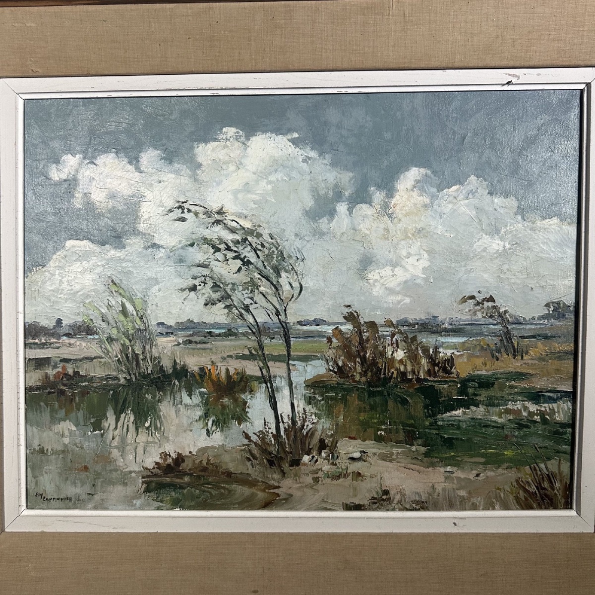 Huile sur toile XXe paysage de Camargue par Ely Laumonier -photo-2