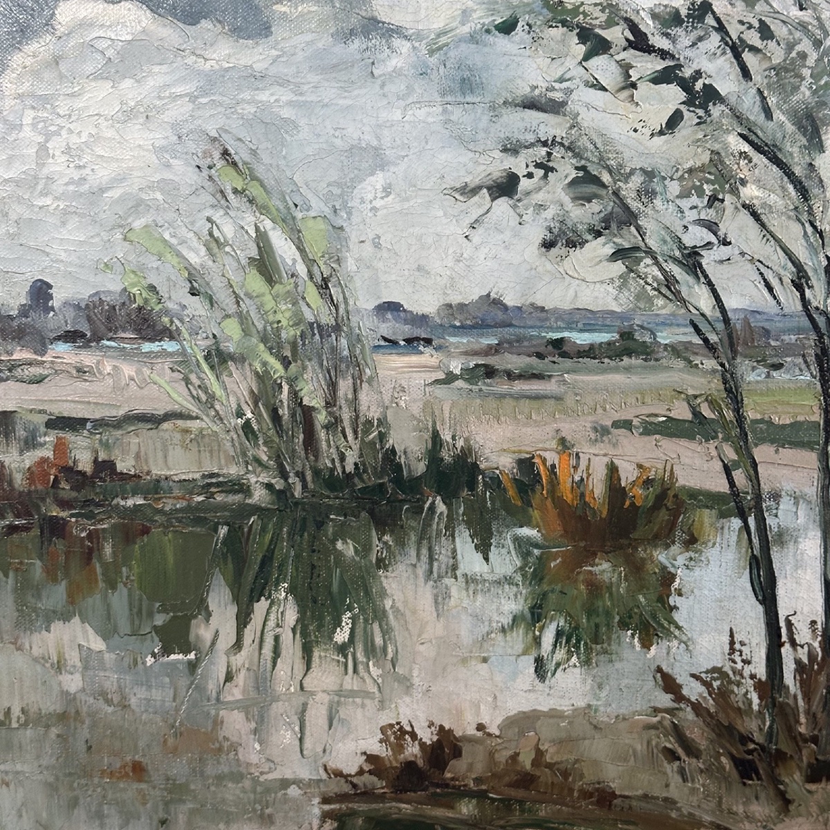 Huile sur toile XXe paysage de Camargue par Ely Laumonier -photo-4