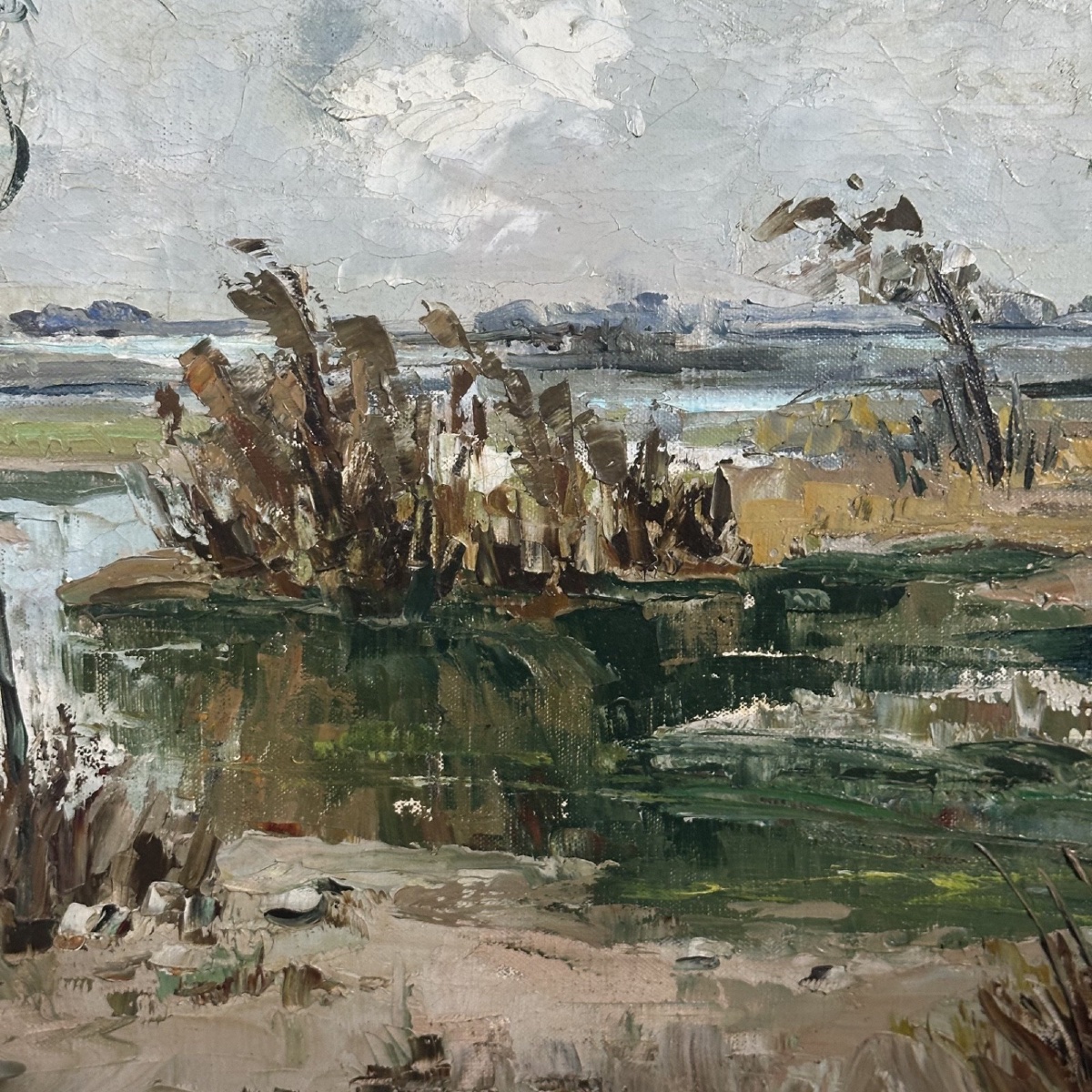 Huile sur toile XXe paysage de Camargue par Ely Laumonier -photo-1