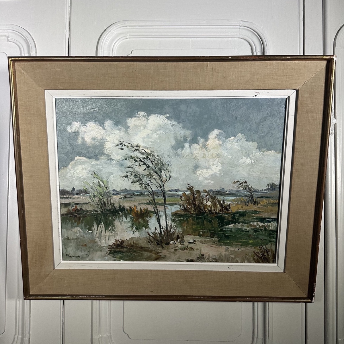 Huile sur toile XXe paysage de Camargue par Ely Laumonier 