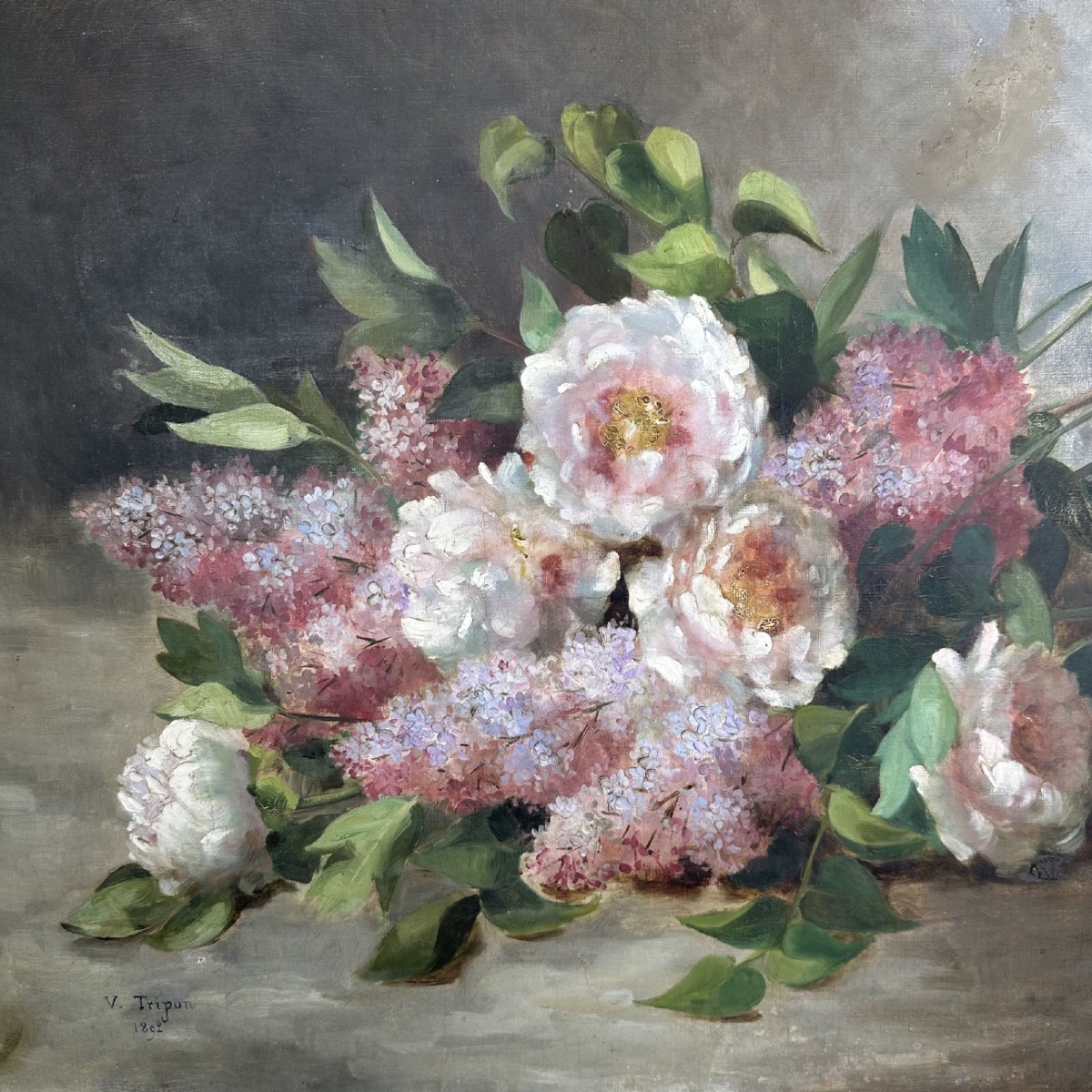 Oil On Canvas Still Life With Roses By Victor Tripon 1892-photo-3