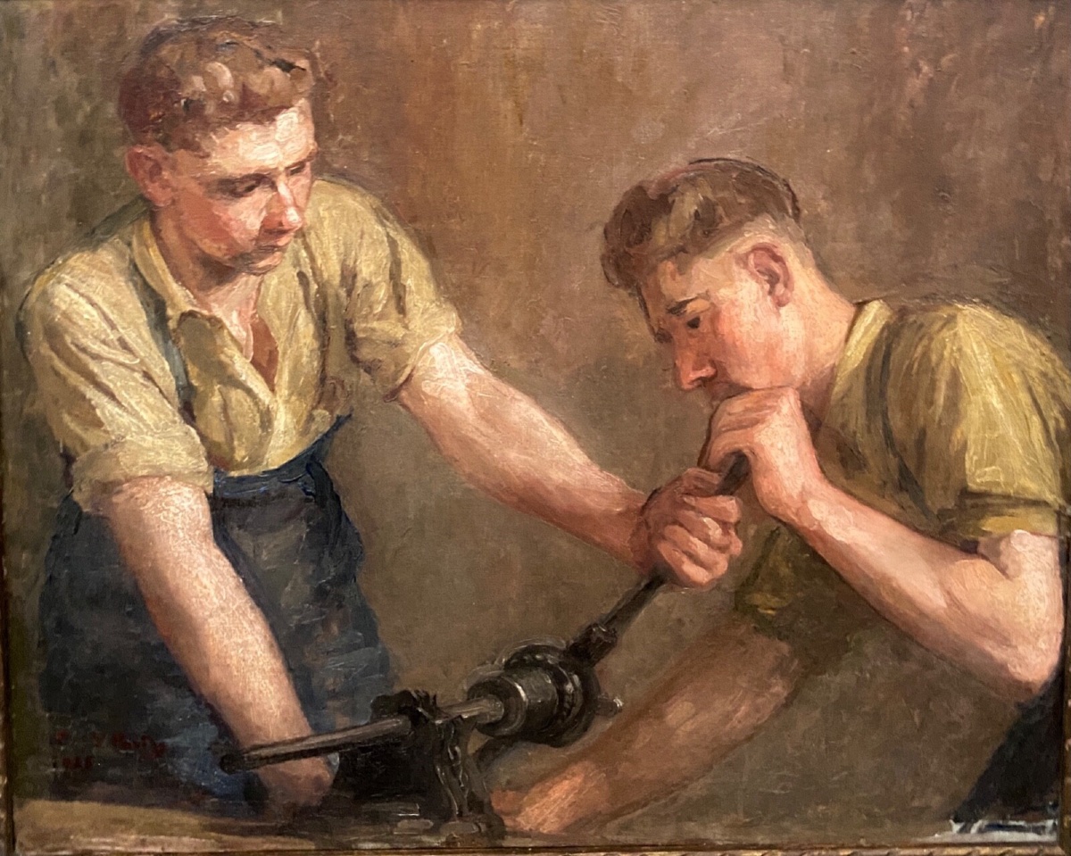 Oil On Canvas Two Workers At Work 1930 By F. Saint Pasty-photo-2