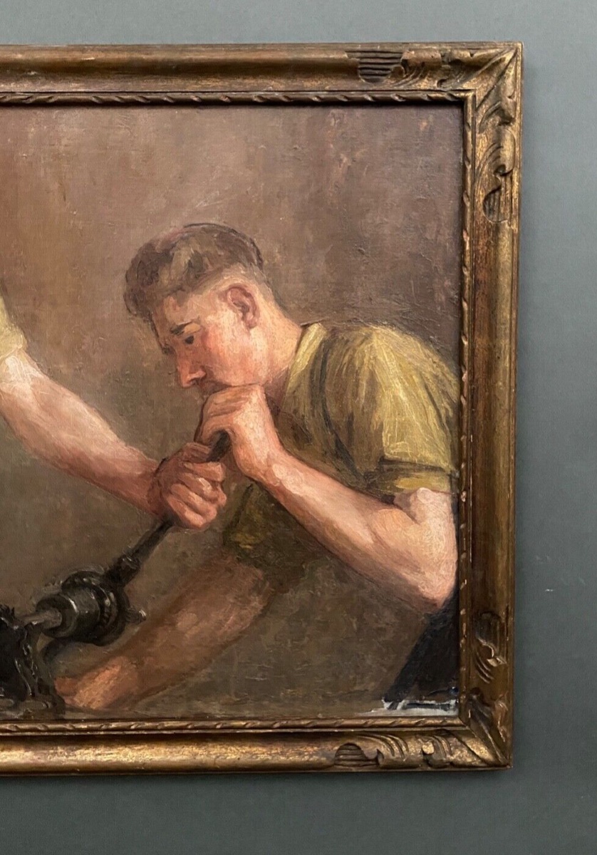 Oil On Canvas Two Workers At Work 1930 By F. Saint Pasty-photo-4