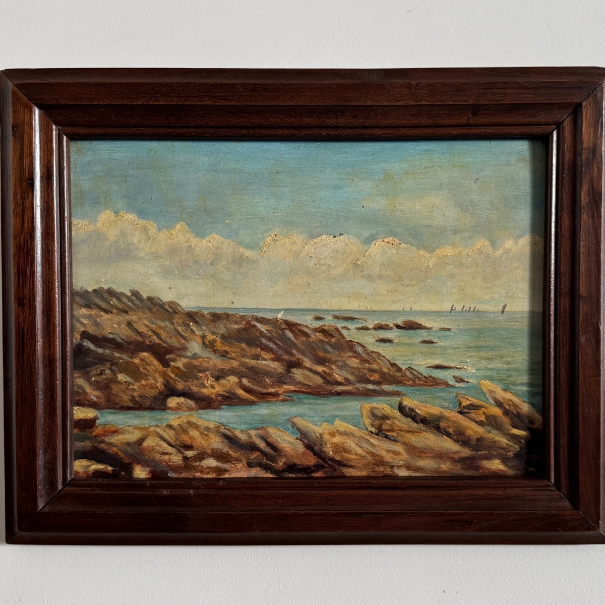 Huile représentant la côte rocheuse de Quiberon 1915 par A. Derémy-photo-2