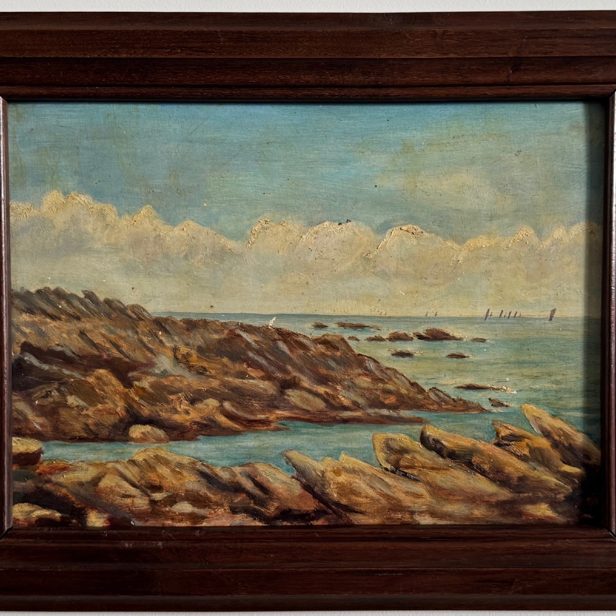 Huile représentant la côte rocheuse de Quiberon 1915 par A. Derémy-photo-3