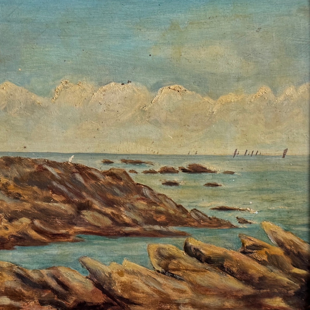 Huile représentant la côte rocheuse de Quiberon 1915 par A. Derémy-photo-4