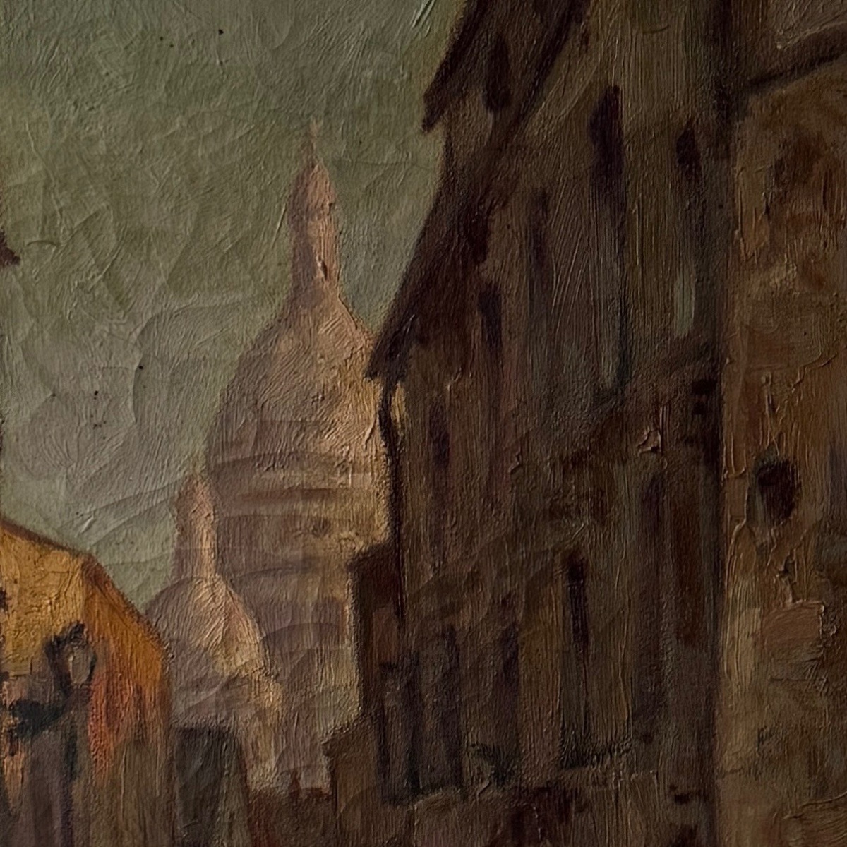 Huile sur toile représentant une rue de Montmartre par E. Koller XXe -photo-1