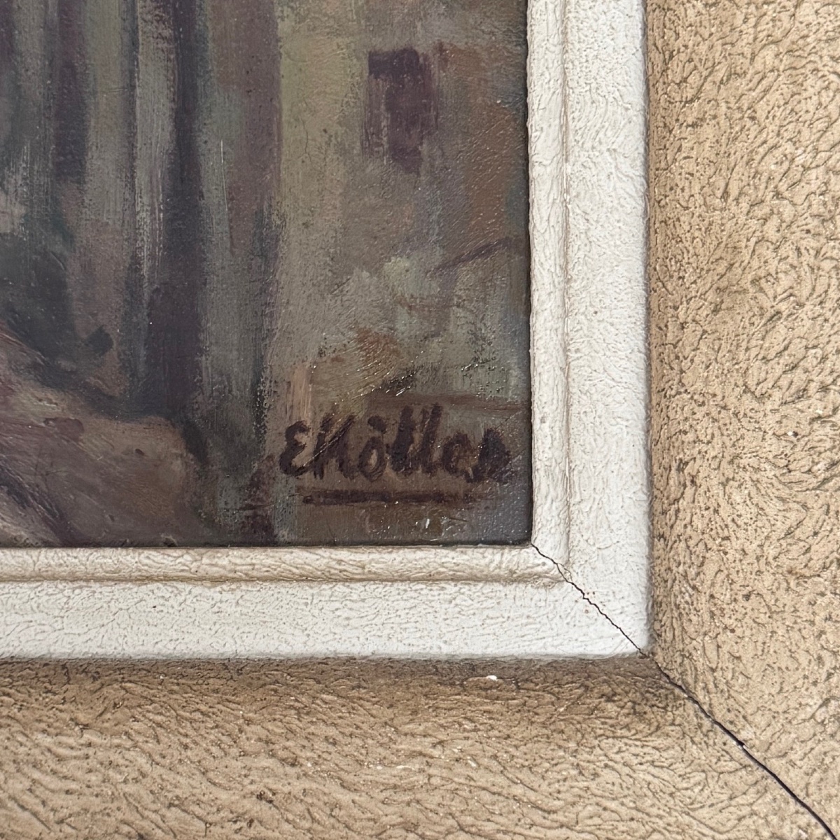 Huile sur toile représentant une rue de Montmartre par E. Koller XXe -photo-5