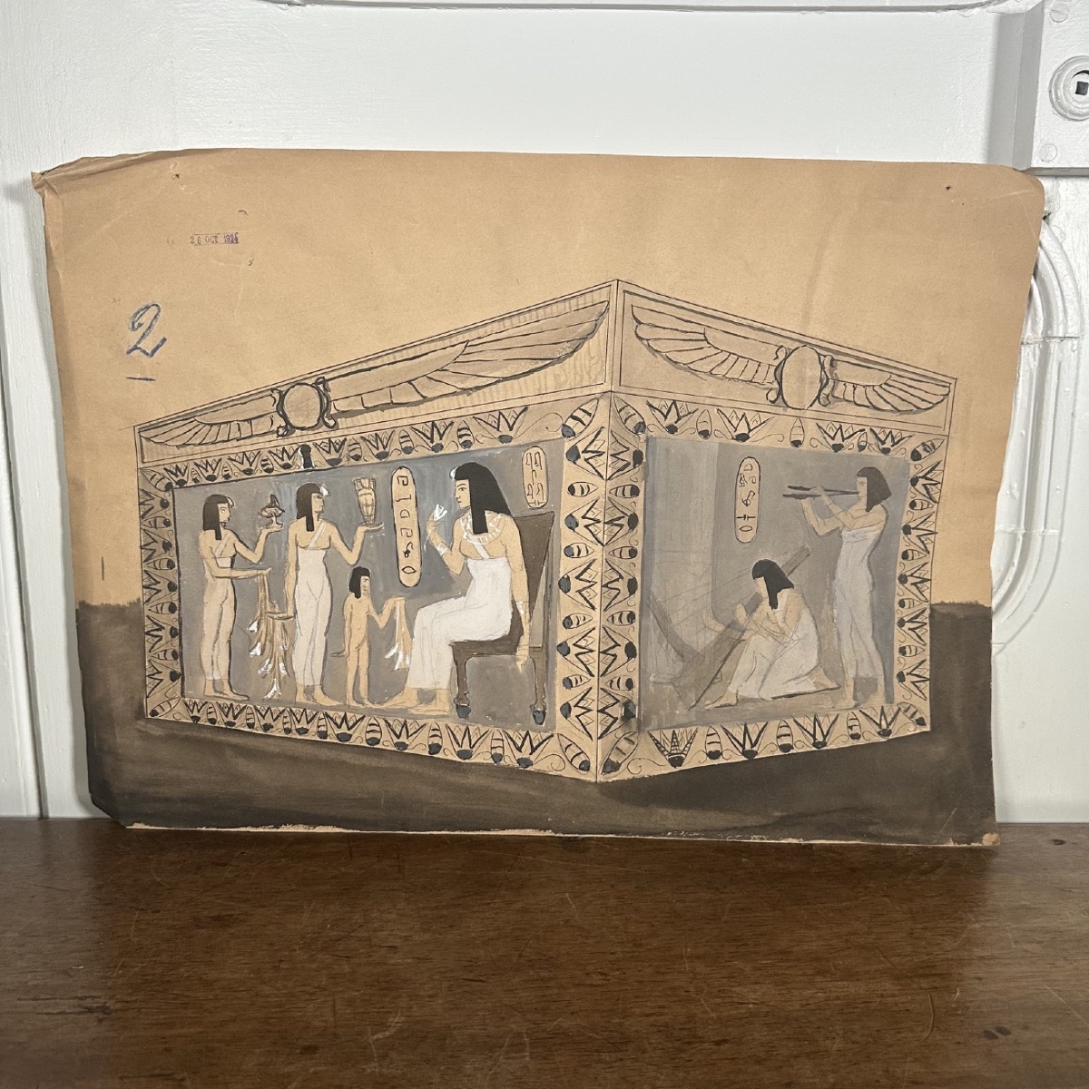 Dessin représentant un temple égyptien 1924 par Berger-Lheureux-photo-2