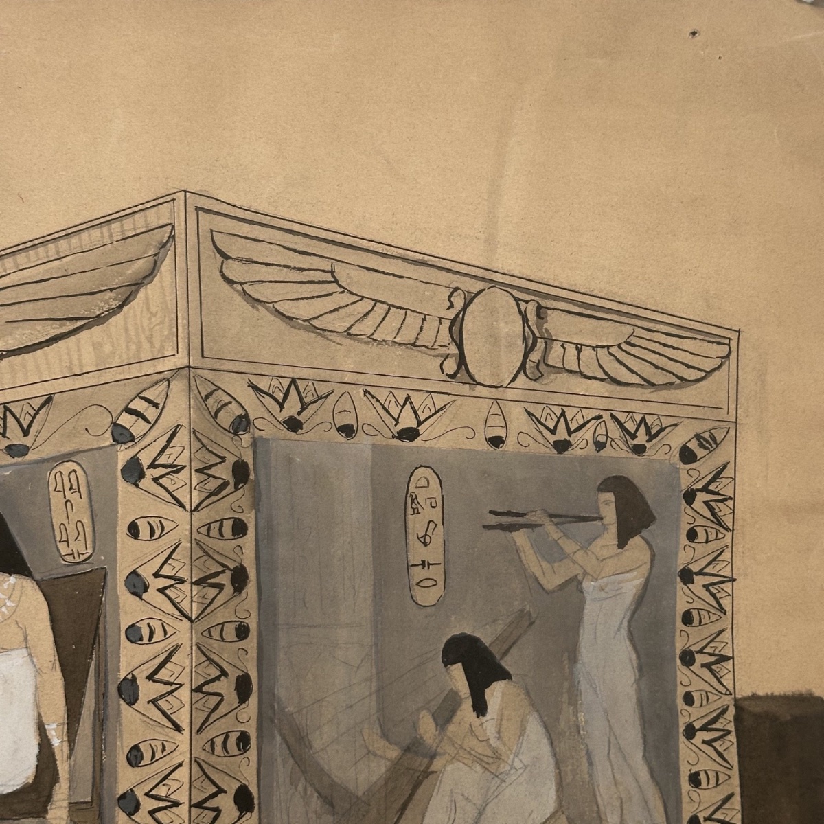 Dessin représentant un temple égyptien 1924 par Berger-Lheureux-photo-1