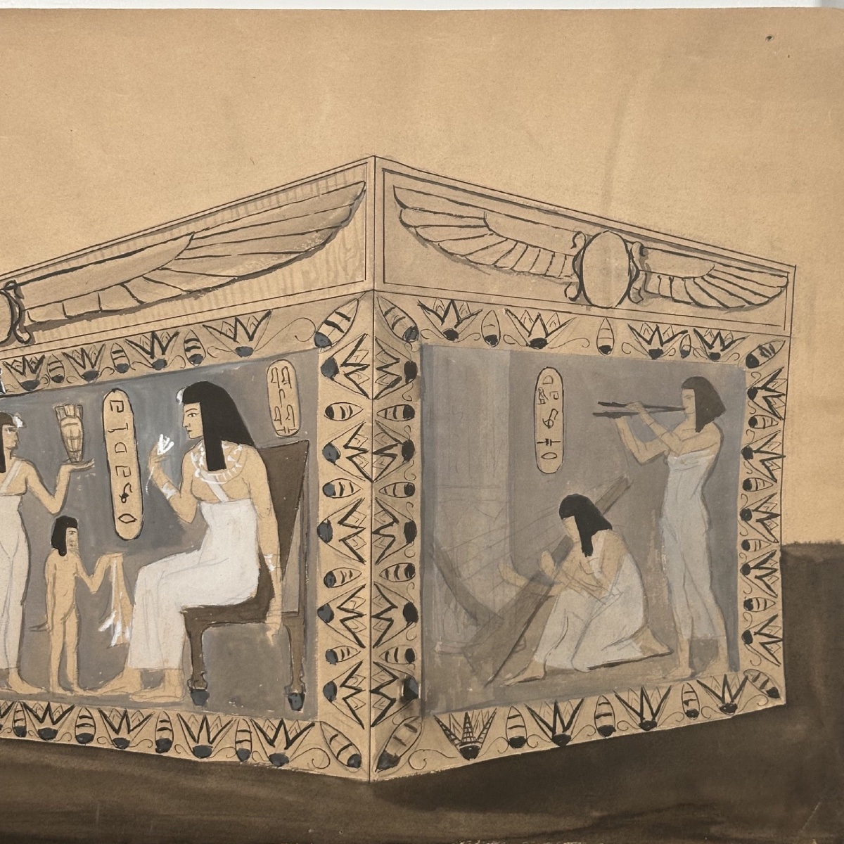Dessin représentant un temple égyptien 1924 par Berger-Lheureux-photo-2