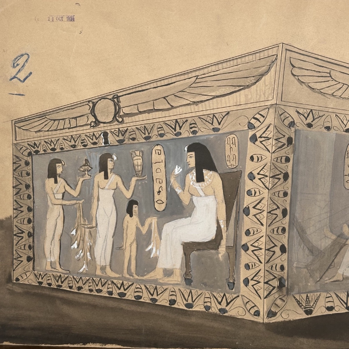 Dessin représentant un temple égyptien 1924 par Berger-Lheureux