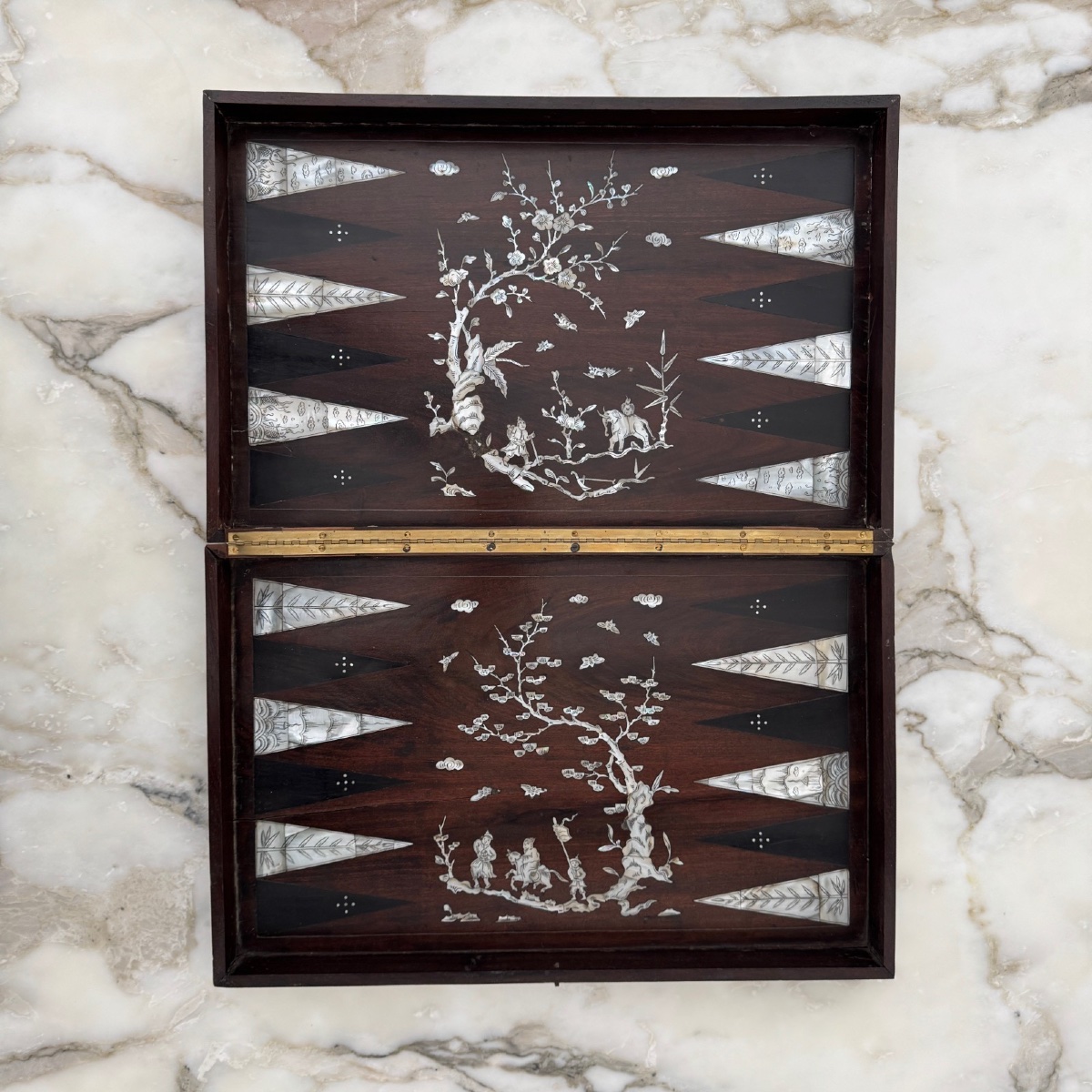 19th Century Ironwood Backgammon Case With Mother-of-pearl Decoration China-photo-2