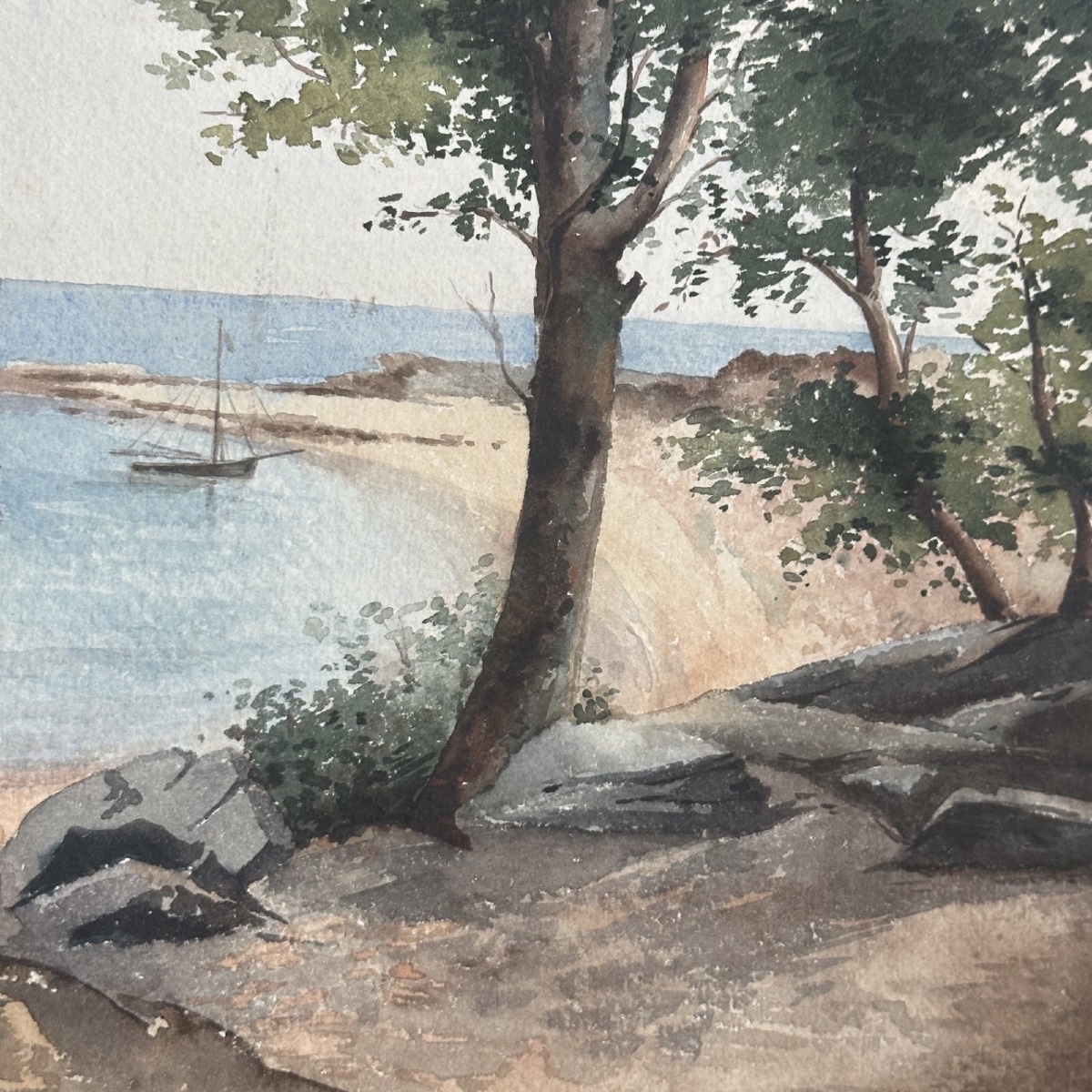 Watercolor On Paper By Jacques l'Hopitalier 1958 Noirmoutier-photo-1