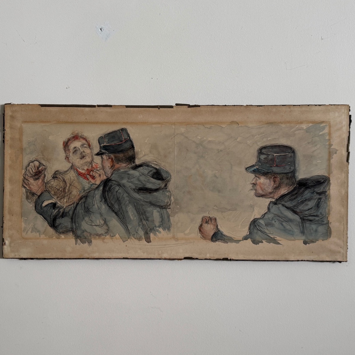 Dessin représentant deux gendarmes en action arrestation début XXe -photo-2