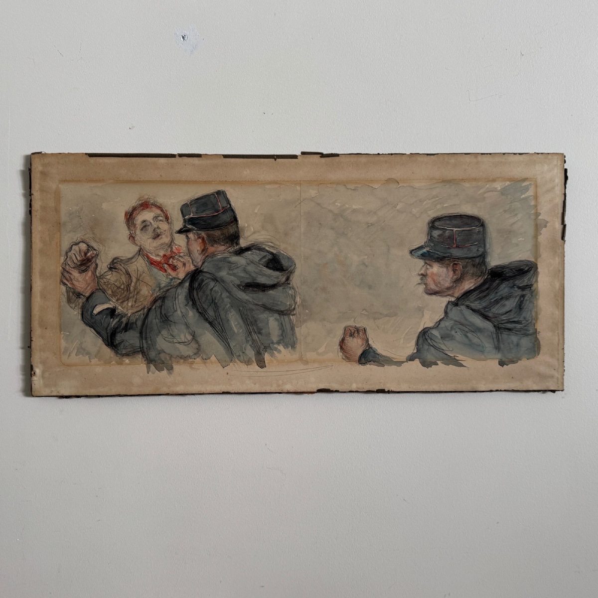 Dessin représentant deux gendarmes en action arrestation début XXe -photo-3