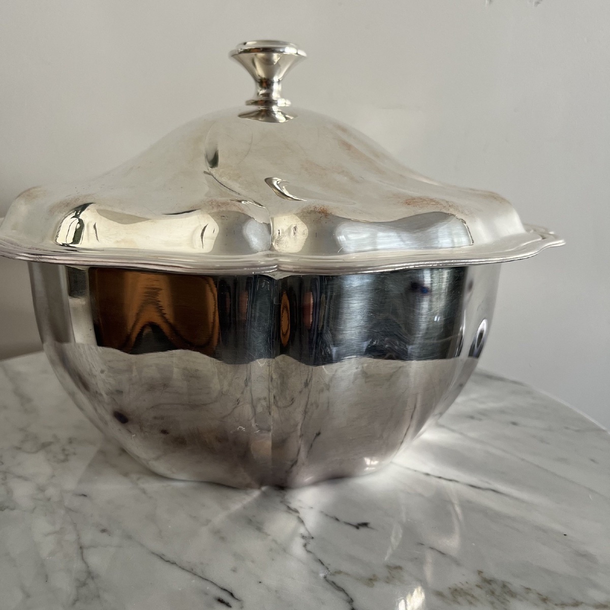 Christofle Soup Tureen In Silver-plated Metal With Art Deco-style Lid-photo-2