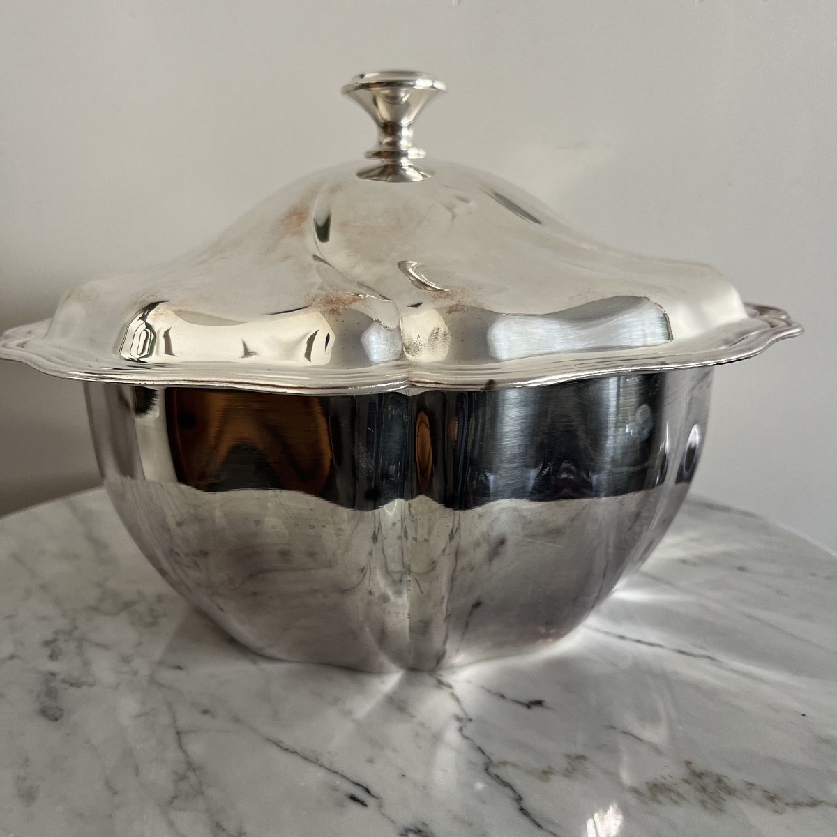 Christofle Soup Tureen In Silver-plated Metal With Art Deco-style Lid-photo-3