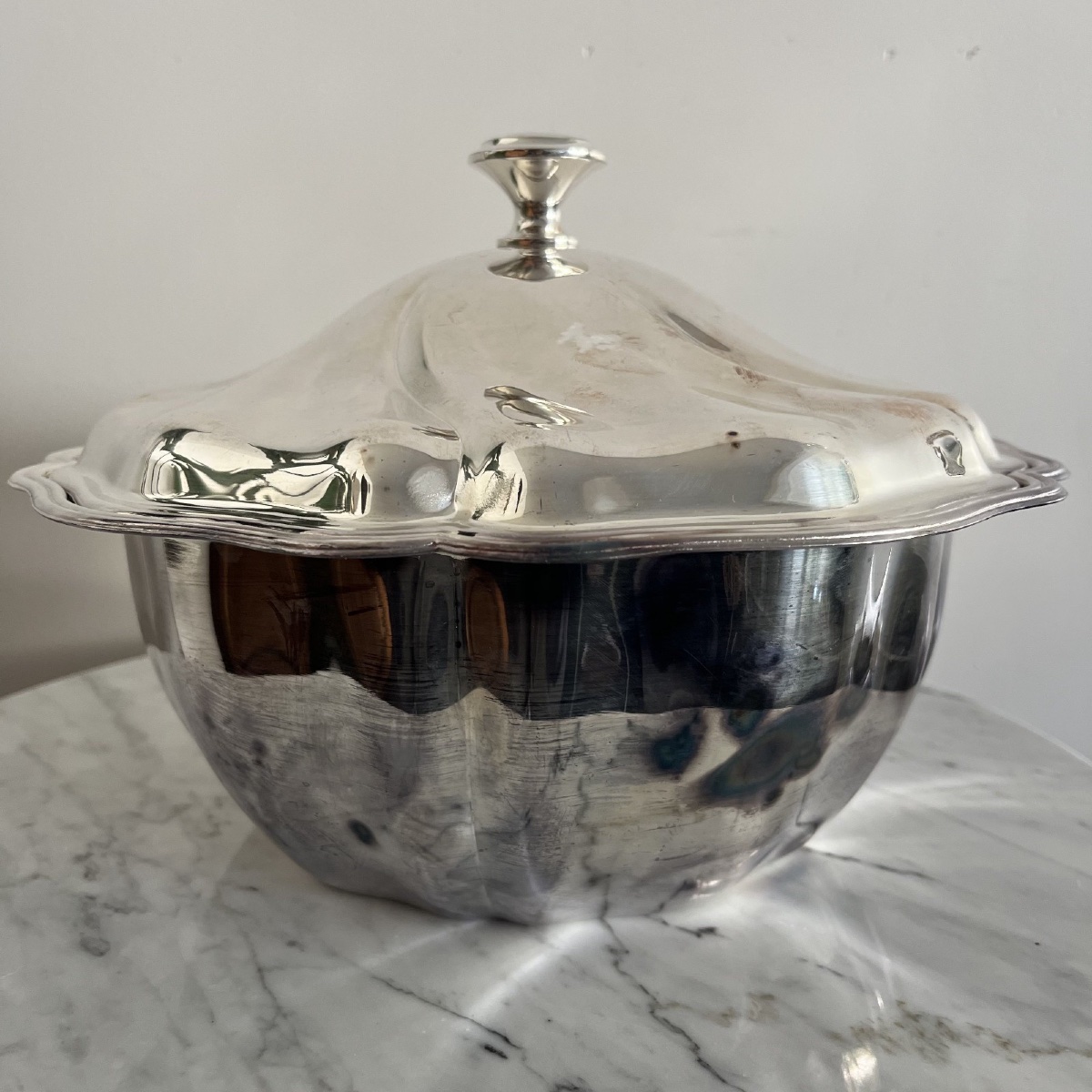 Christofle Soup Tureen In Silver-plated Metal With Art Deco-style Lid-photo-2