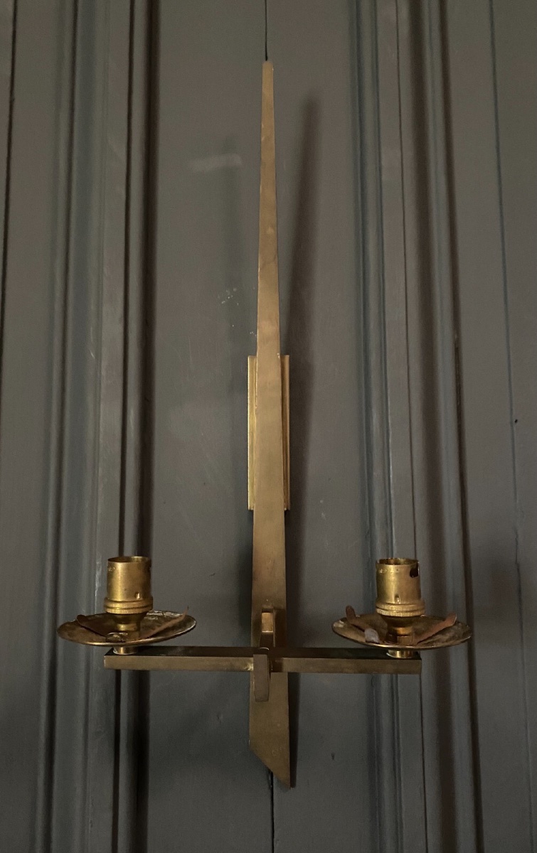 Applique en bronze moderniste 1960 deux feux -photo-2