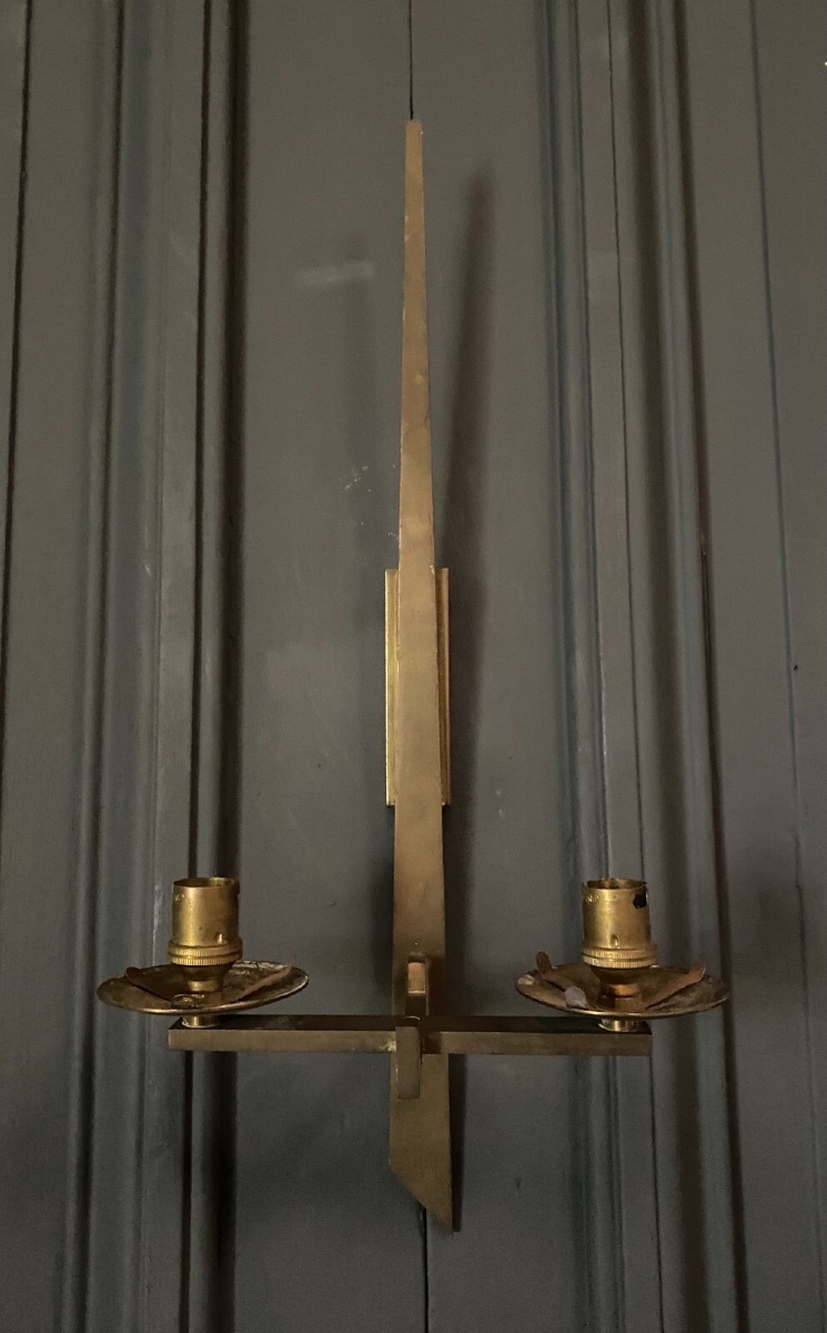 Applique en bronze moderniste 1960 deux feux -photo-3